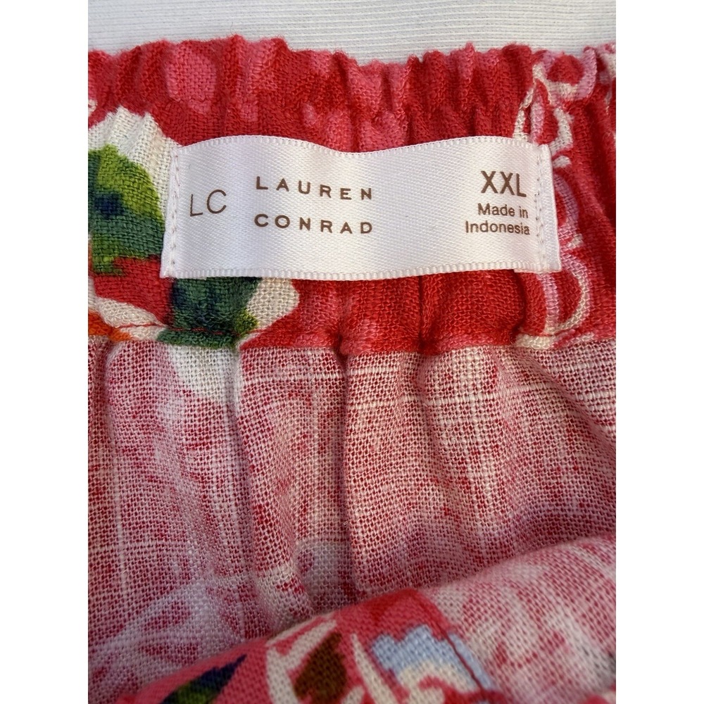 Lauren Conrad Red Floral Midi Skirt Linen Blend Women's XXL Elastic Waist Fairy - Picture 6 of 10